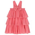 Girls Pink Bow Tiered Dress, 1, hi-res