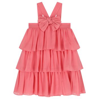 Girls Pink Bow Tiered Dress