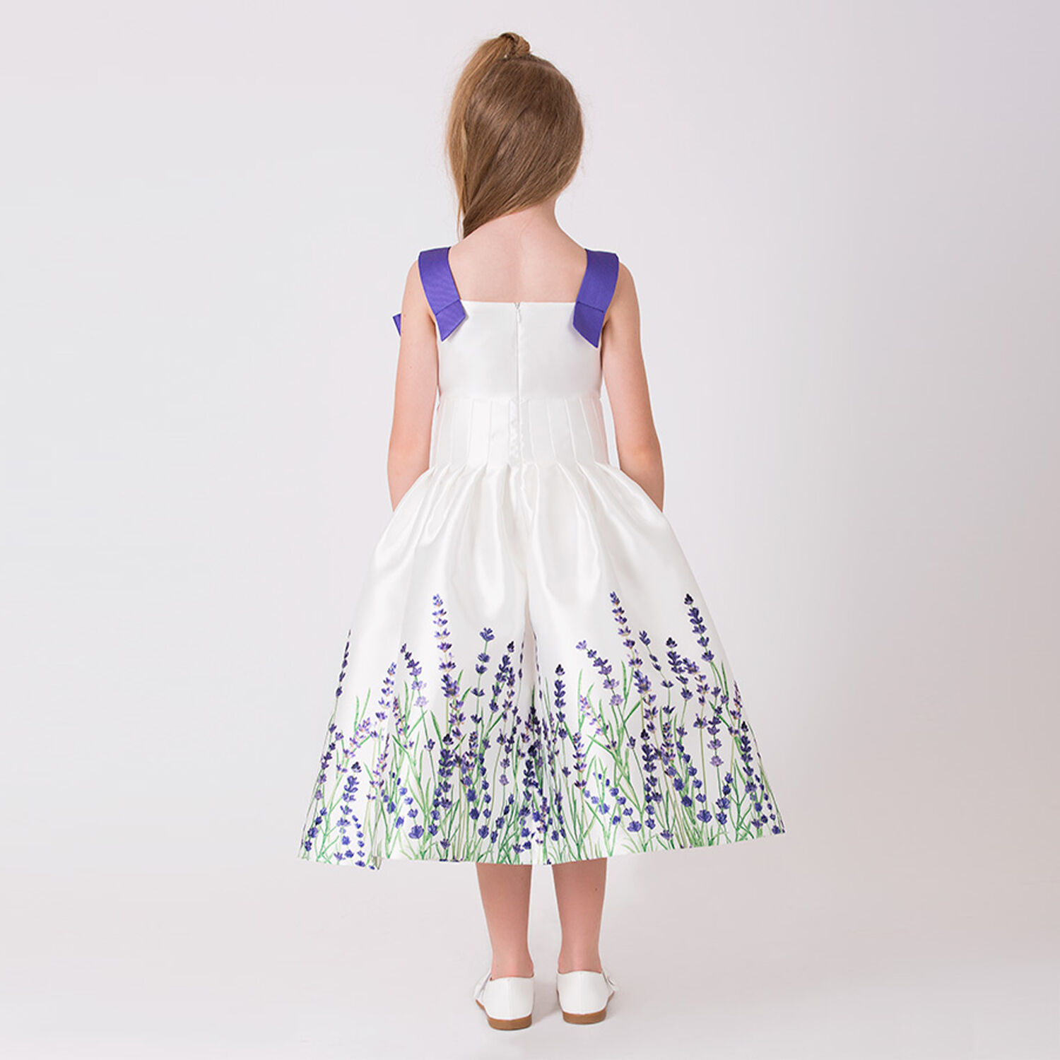 Girls White & Purple Lavender Dress, 1, hi-res