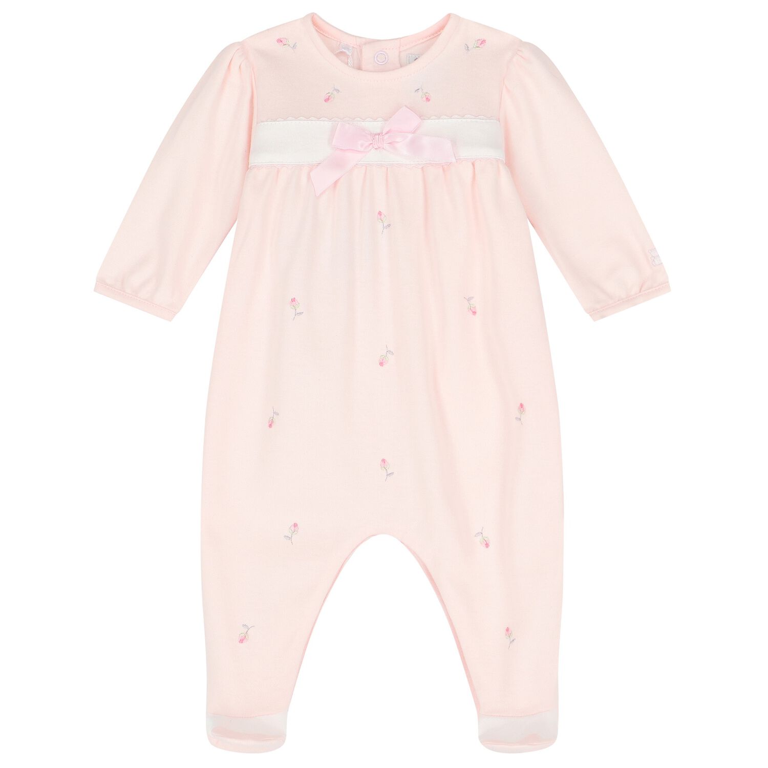 Baby Girls Pink Bow Babygrow, 1, hi-res image number null