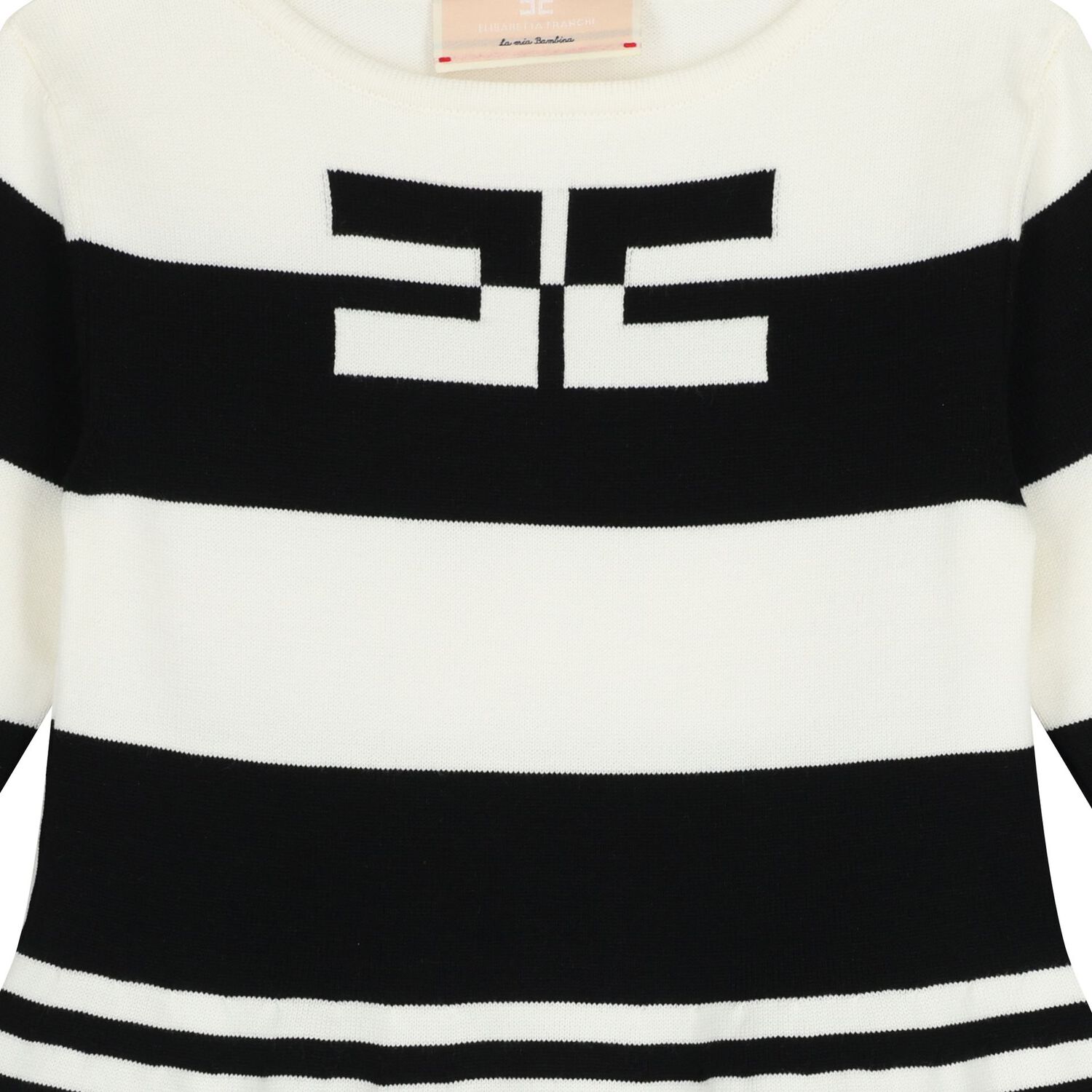 Girls White & Black Knitted Striped Dress, 1, hi-res