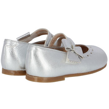 Girls Silver Embellished Bow Shoes