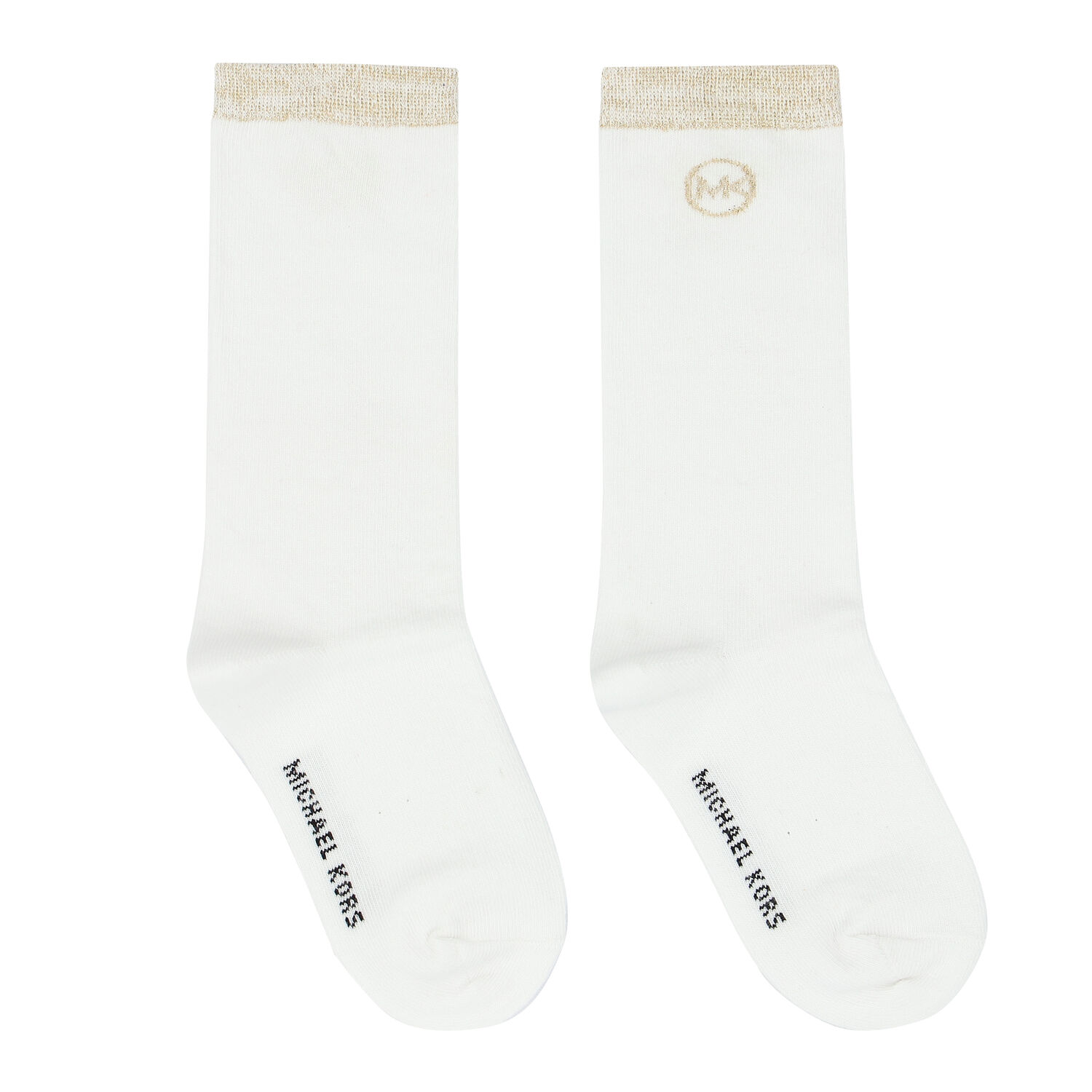 Girls White & Gold Logo Socks, 1, hi-res