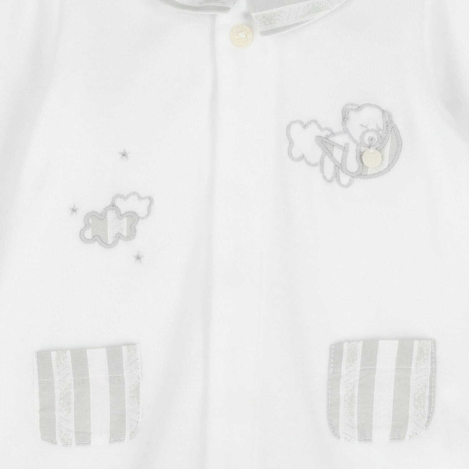 Baby Boys White & Grey Striped Collar Babygrow, 2, hi-res