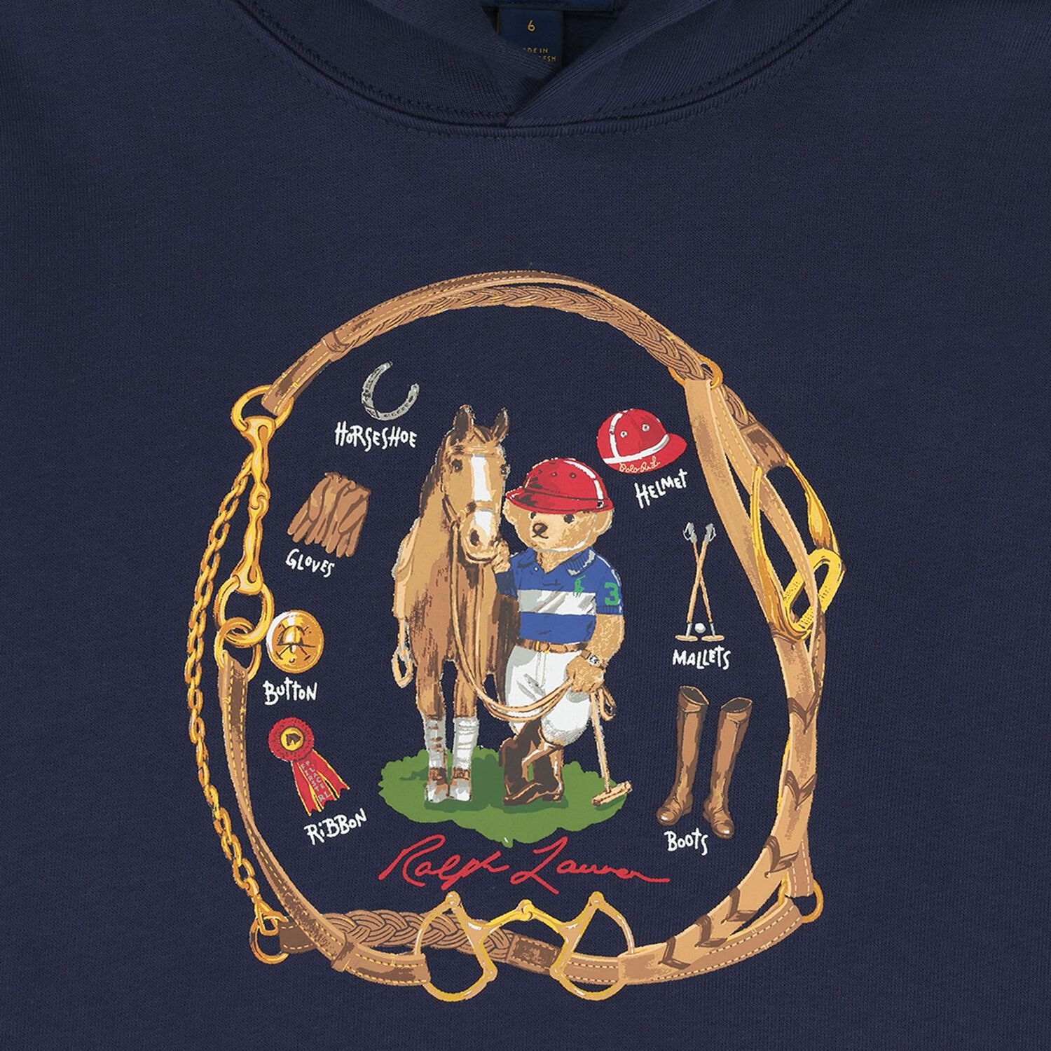 Boys Navy Blue Polo Bear Hooded Top, 1, hi-res