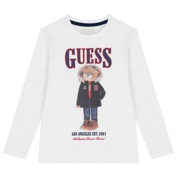 Boys White Teddy Bear Long Sleeve Top