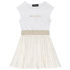 Girls Ivory & Gold Logo Dress, 1, hi-res