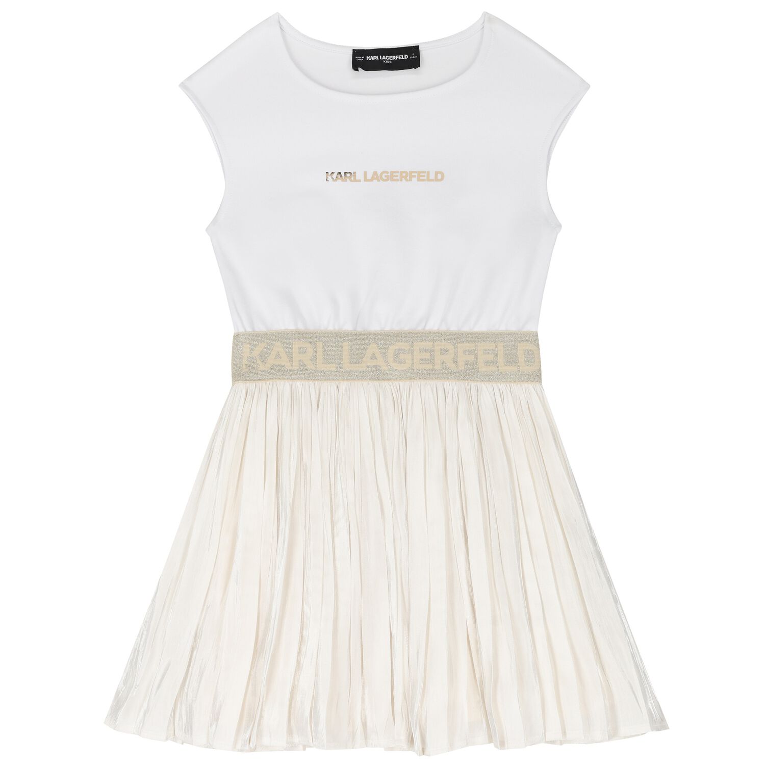 Girls Ivory & Gold Logo Dress, 1, hi-res image number null