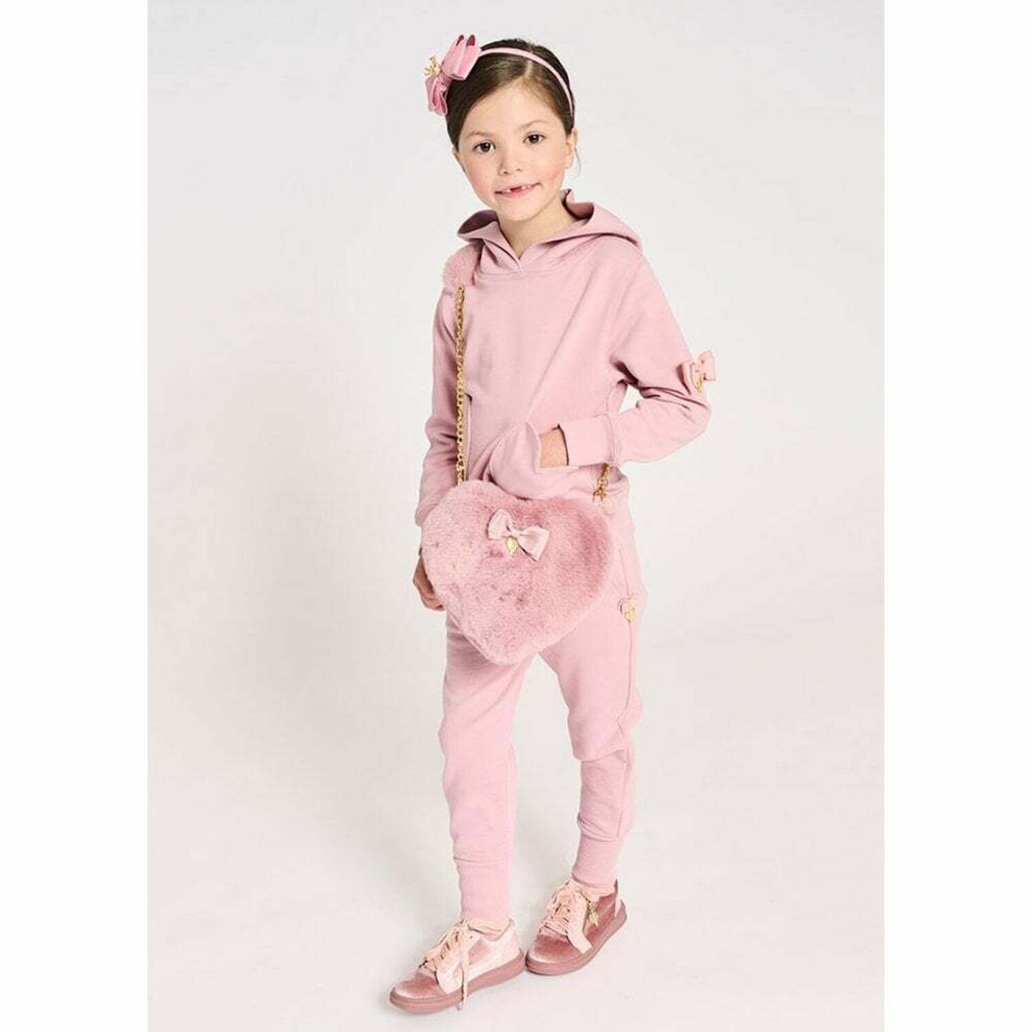 Girls Pink Heart Fur Hand Bag, 1, hi-res