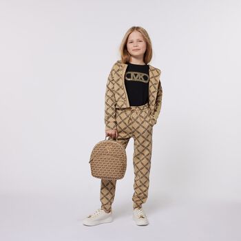 Girls Beige Logo Joggers