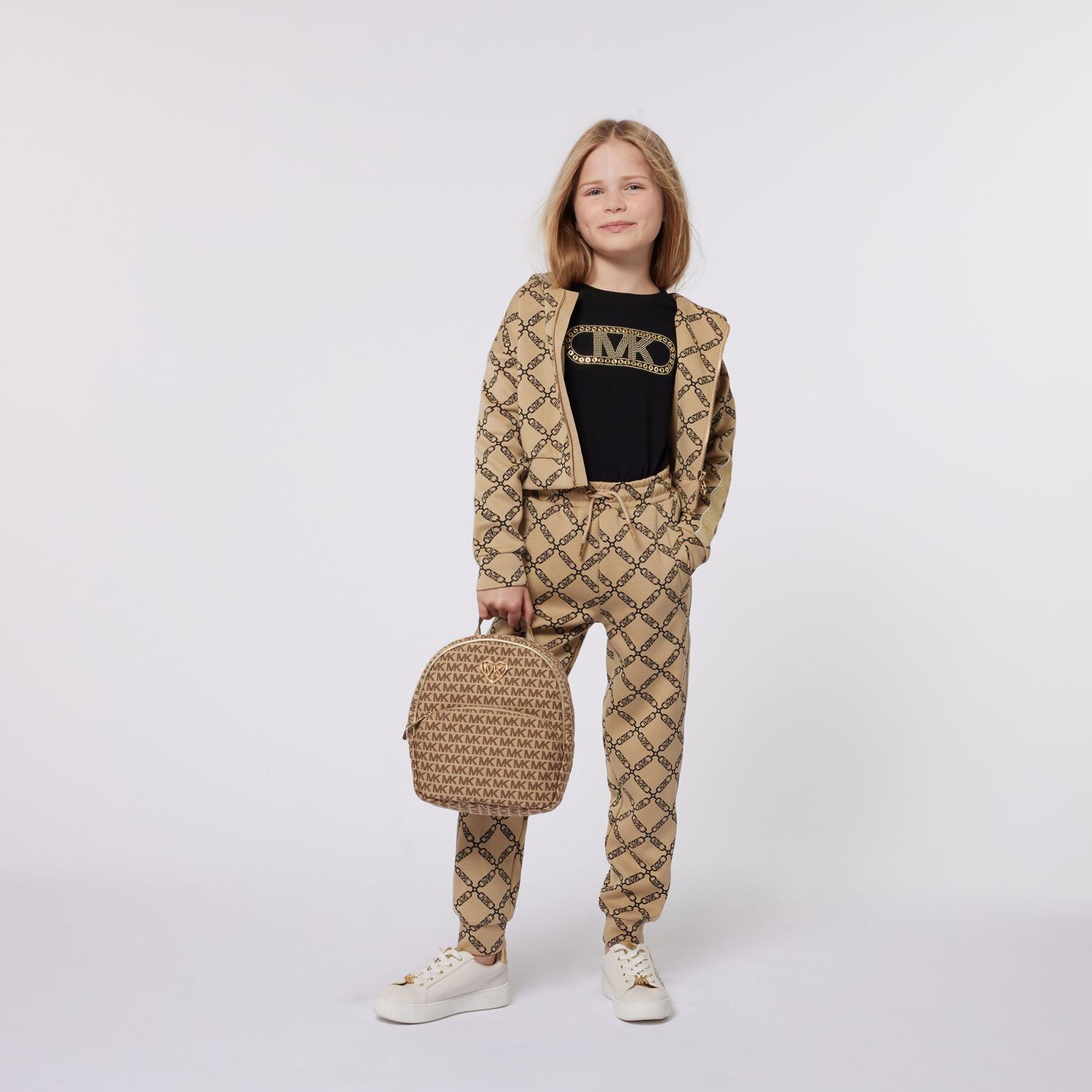 Girls Beige Logo Joggers, 1, hi-res image number null