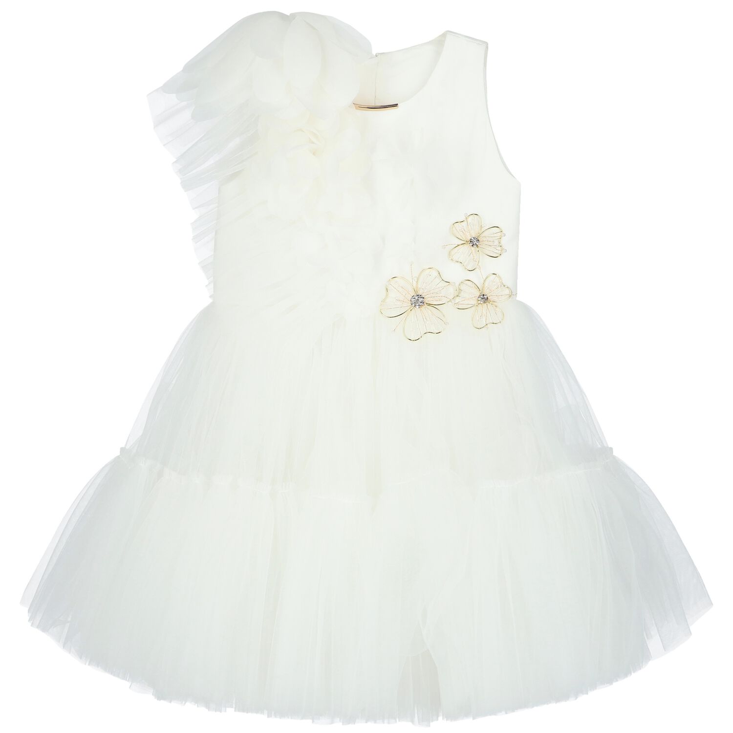 Girls White Tulle Flower Dress, 1, hi-res image number null