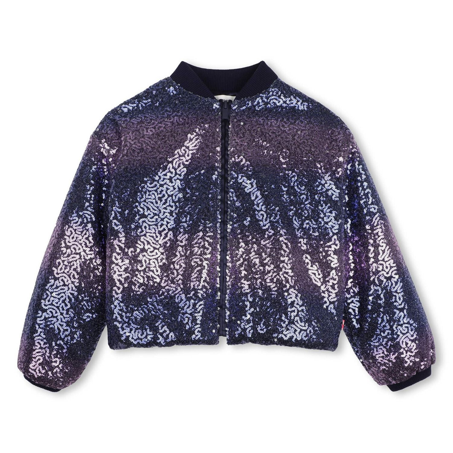 Girls Navy Blue Sequin Zip Up Top, 1, hi-res