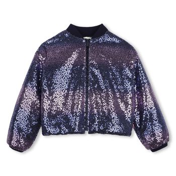 Girls Navy Blue Sequin Zip Up Top