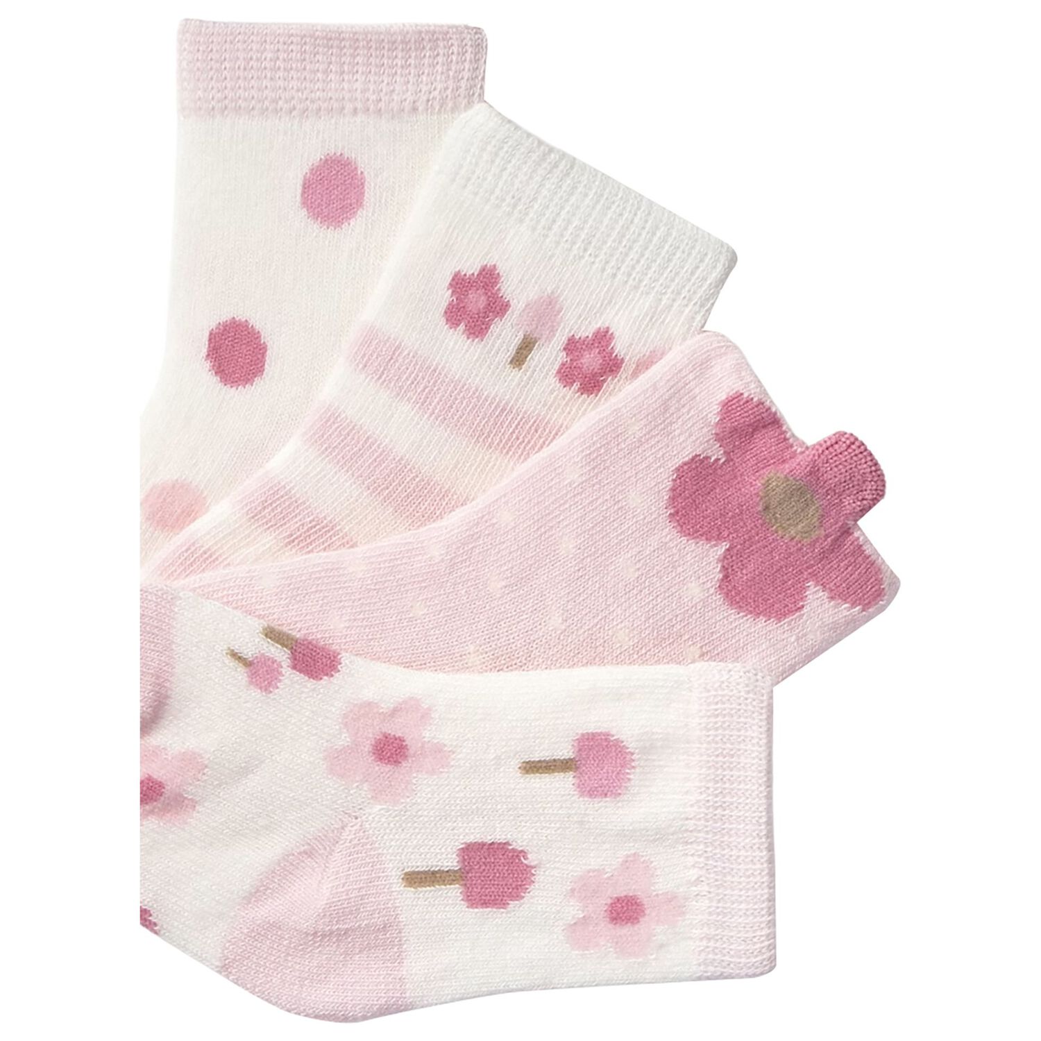 Baby Girls Pink Flower Socks (4 Pack), 1, hi-res