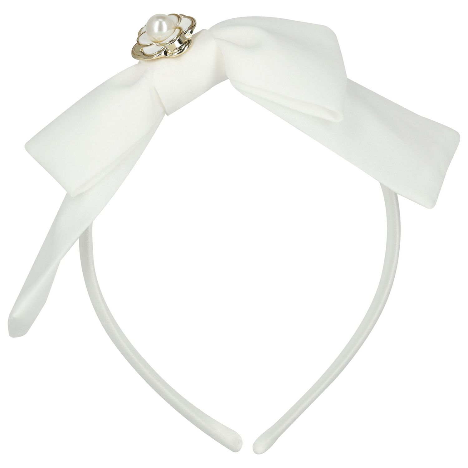 Girls White Chiffon Bow Headband, 2, hi-res