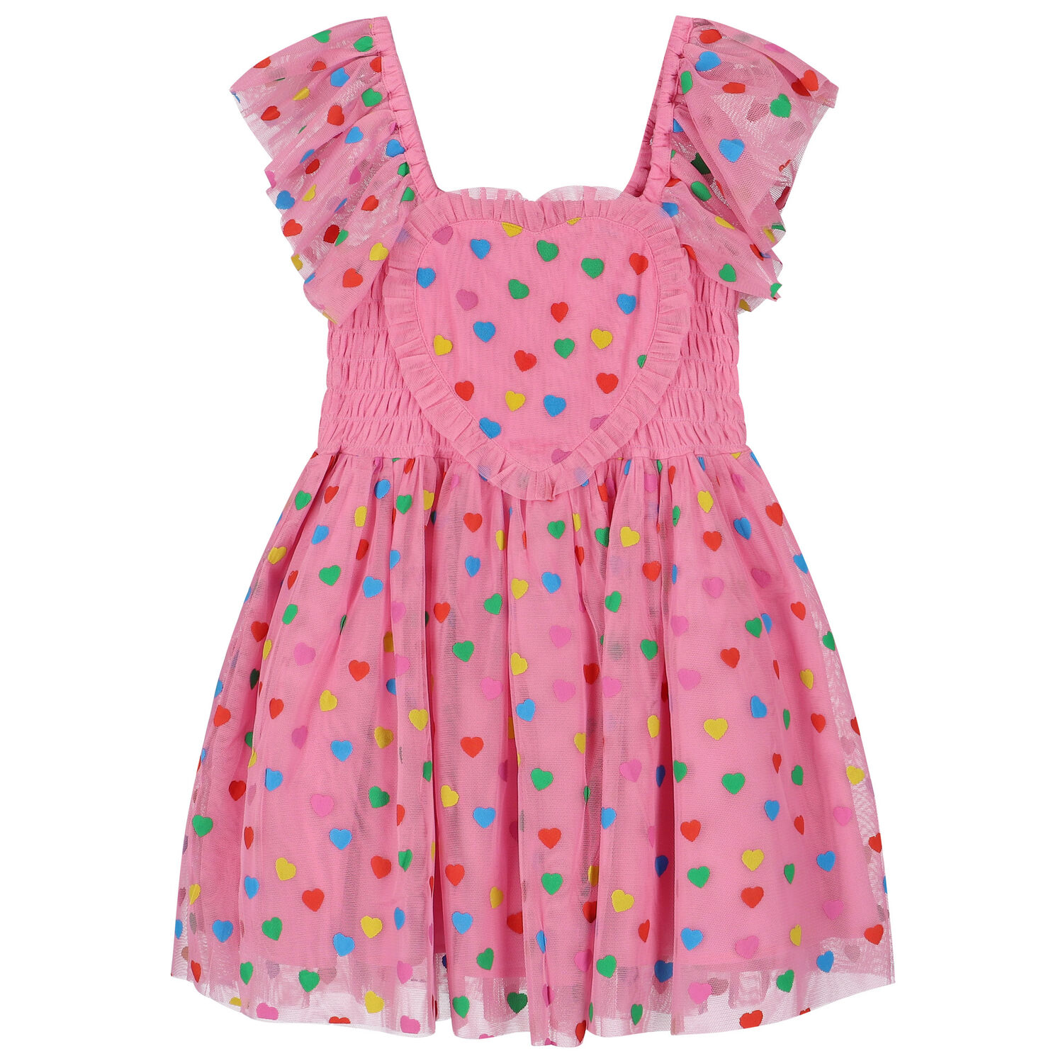 Girls Pink Tulle Heart Dress, 1, hi-res