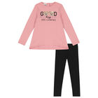 Girls Pink & Black Teddy Bear Leggings Set, 1, hi-res