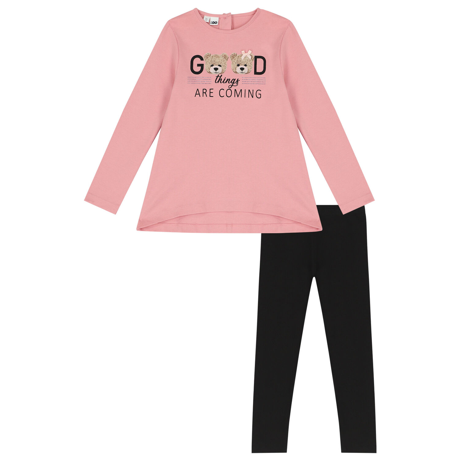 Girls Pink & Black Teddy Bear Leggings Set, 1, hi-res