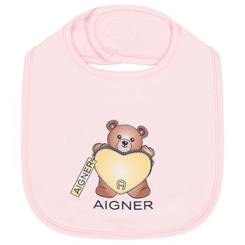 Baby Girls Pink Teddy Bear Logo Bib