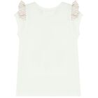 Girls White & Beige Striped Skirt Set, 3, hi-res