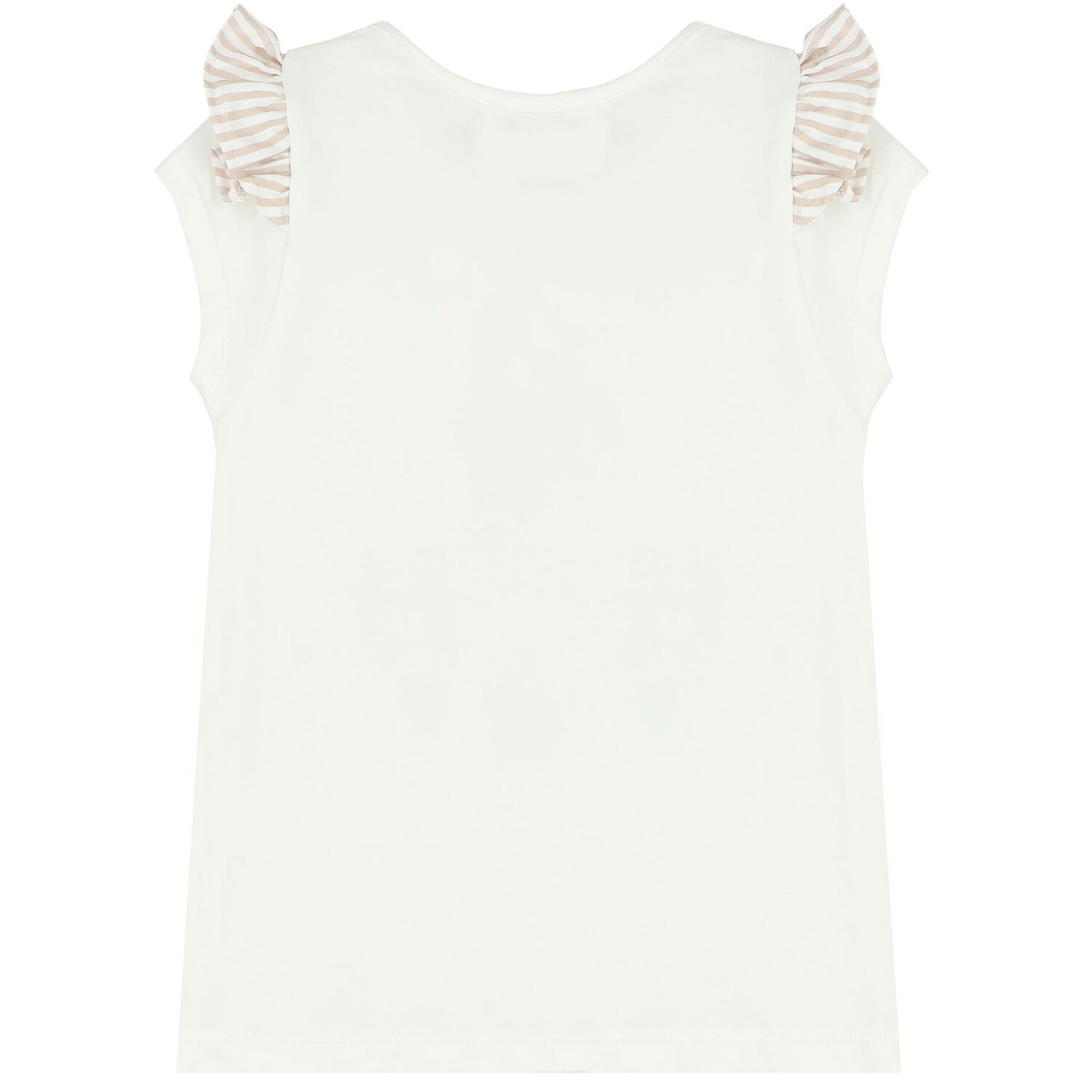 Girls White & Beige Striped Skirt Set, 3, hi-res