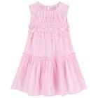 Girls Pink Poplin Ruffle Dress, 4, hi-res