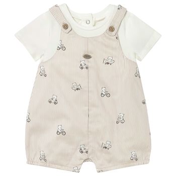 Baby Boys White & Beige Romper