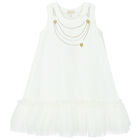 Girls White Embellished Tulle Dress, 1, hi-res