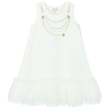 Girls White Embellished Tulle Dress