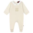Beige & Gold Logo Babygrow, 1, hi-res