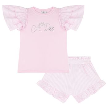 Girls Pink Striped Shorts Set