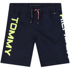 Boys Navy Blue Logo Swim Shorts, 1, hi-res