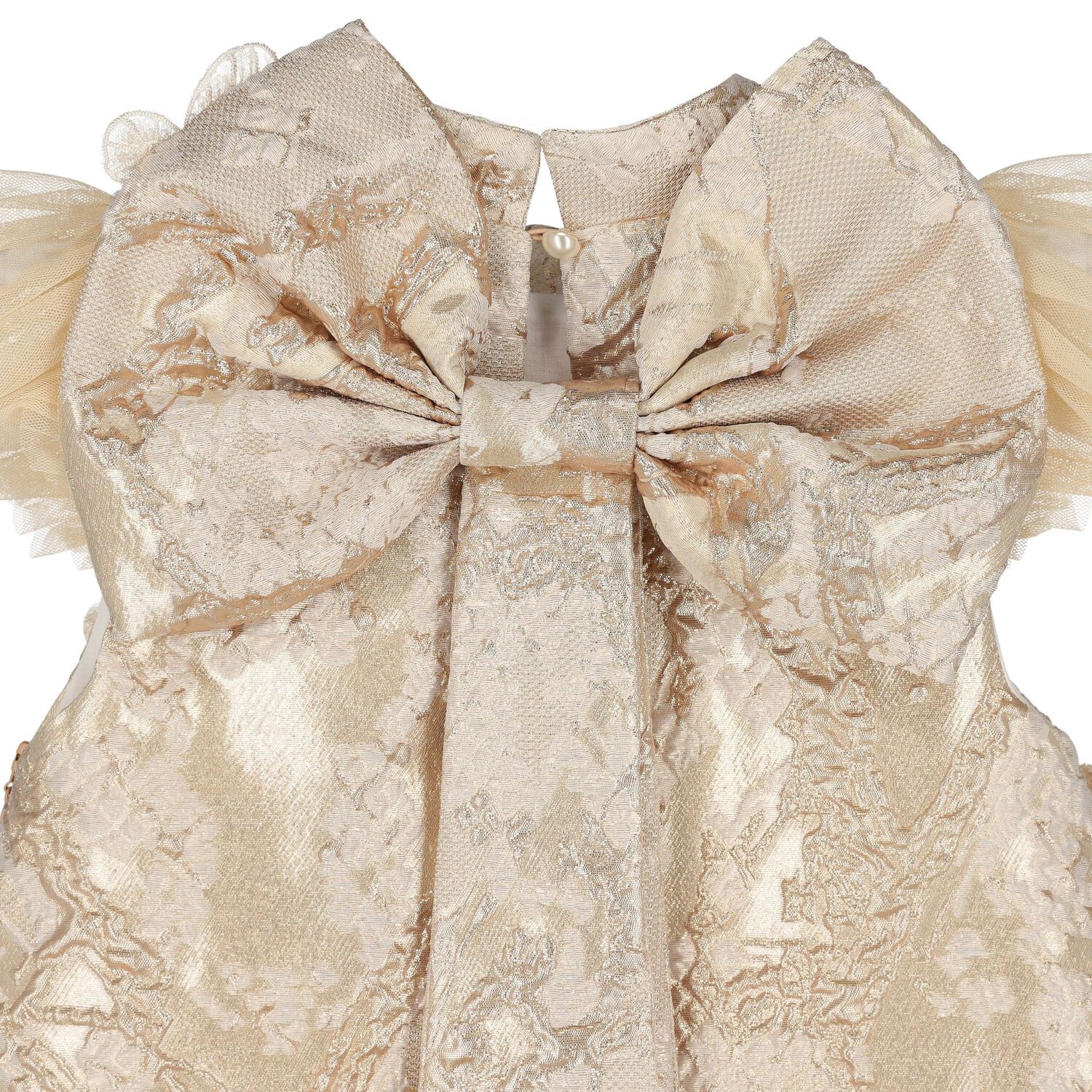 Girls Gold Butterfly Jacquard Dress, 1, hi-res