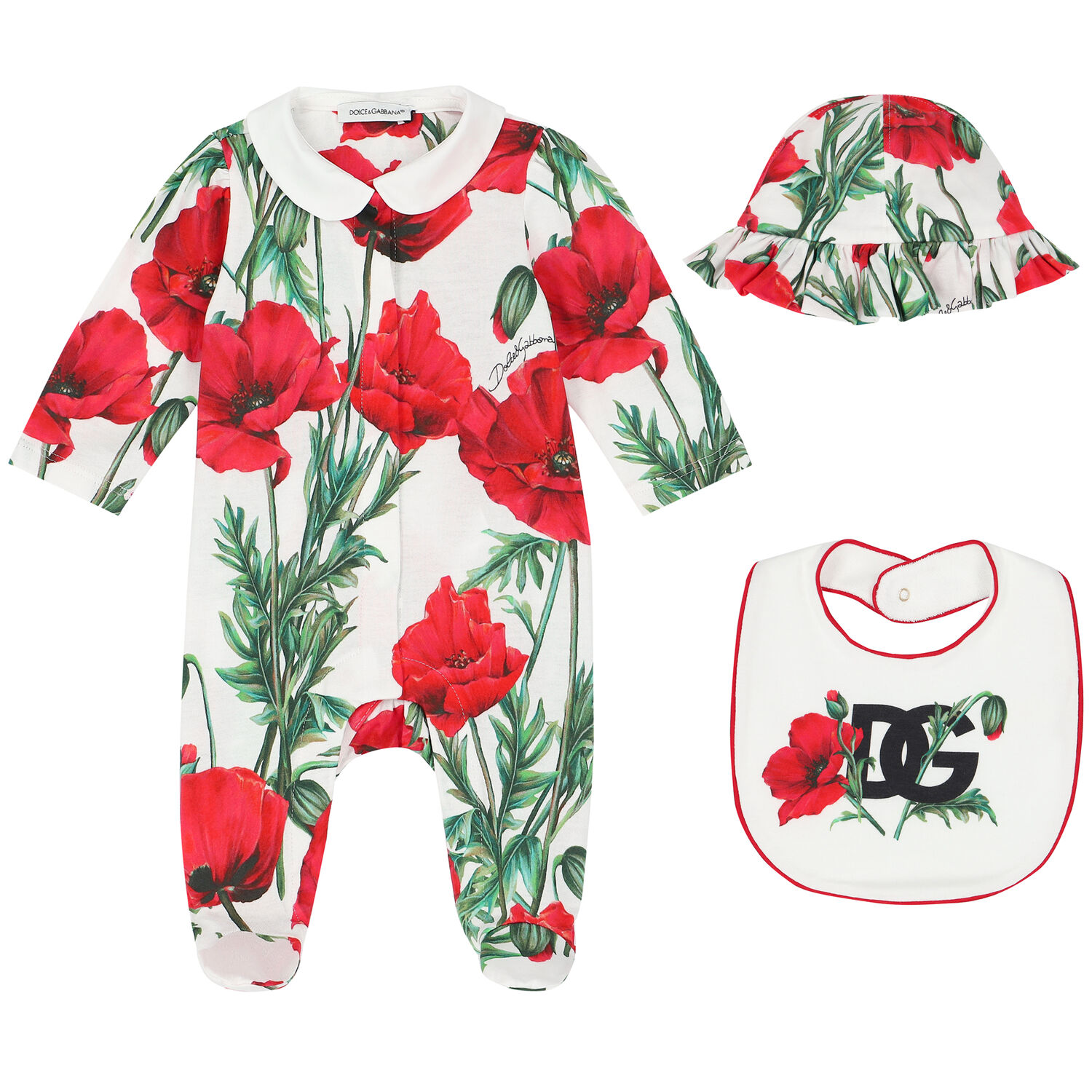 Baby Girls White & Red Poppy Babygrow Set, 1, hi-res