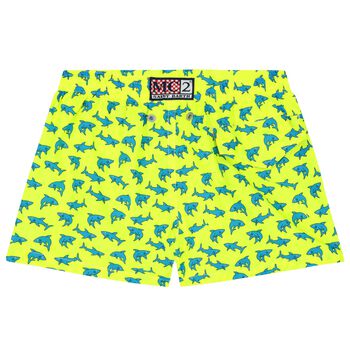 Boys Neon Yellow Sharks Swim Shorts