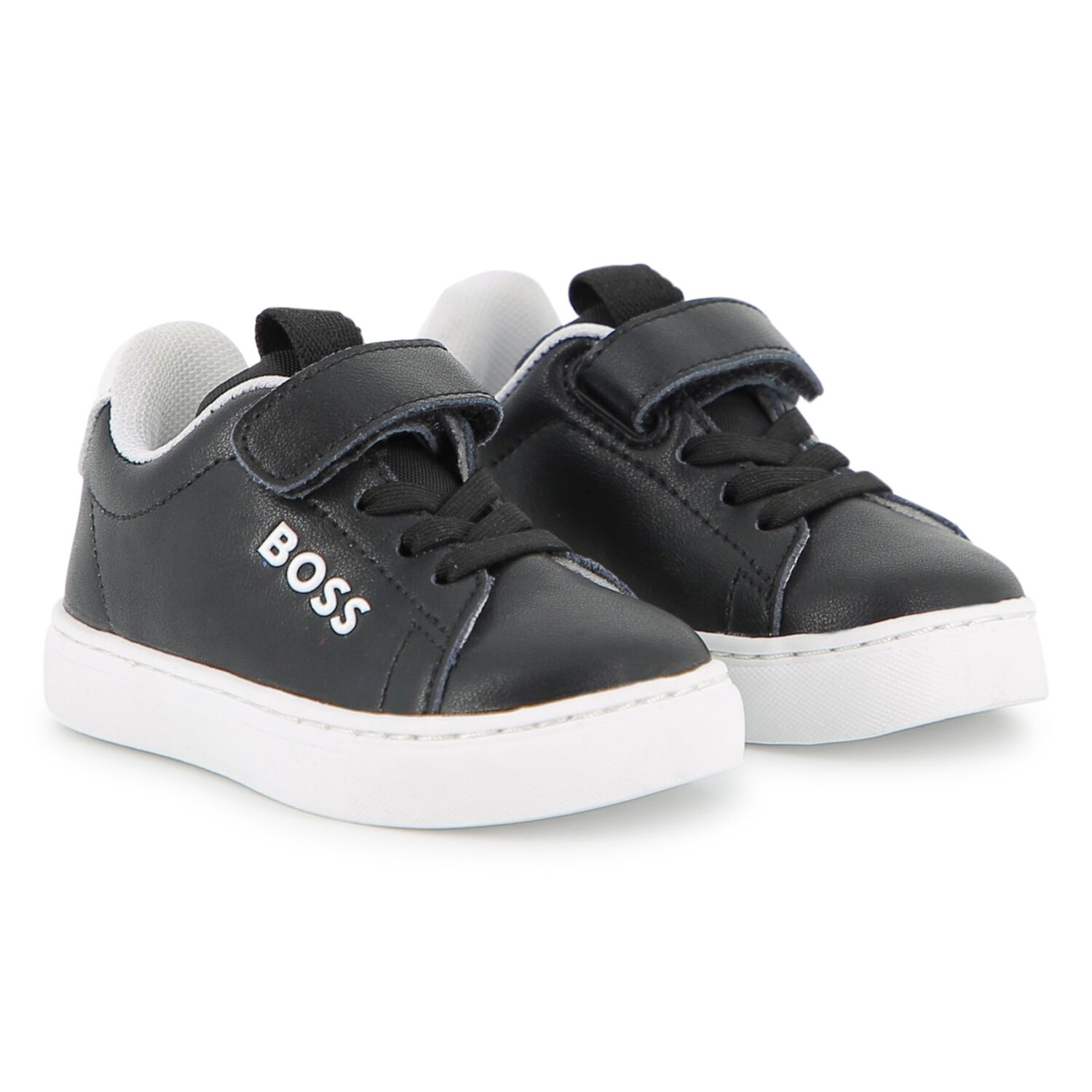 Boys Black & White Logo Trainers, 1, hi-res