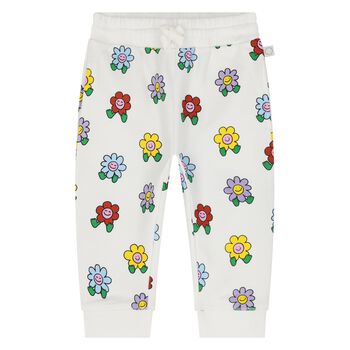 Younger Girls White Flower Joggers