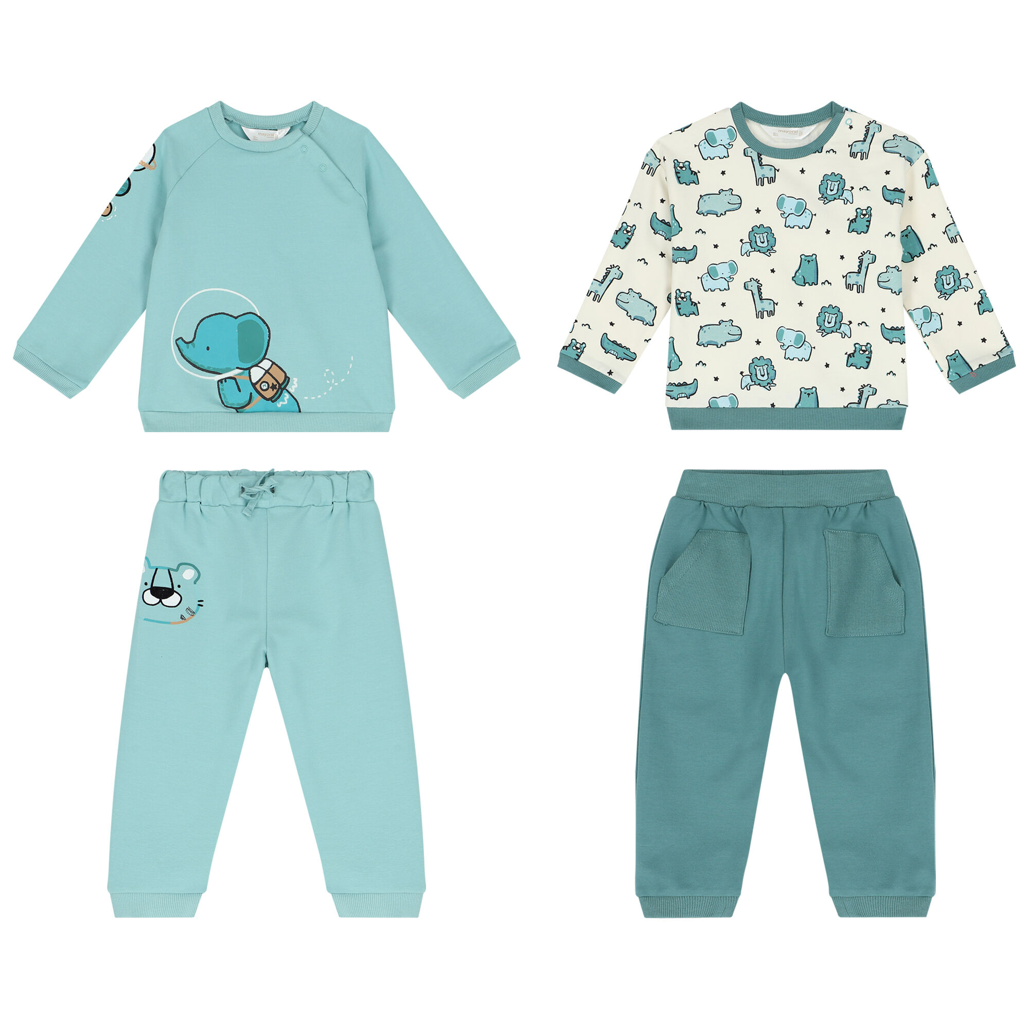 Mayoral Baby Boys Green Ivory Tracksuits 2 Pack Junior Couture UK