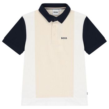 Boys Ivory, White & Navy Blue Polo Shirt