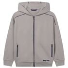 Boys Grey Hooded Zip Up Top , 2, hi-res