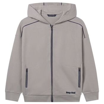 Boys Grey Hooded Zip Up Top 