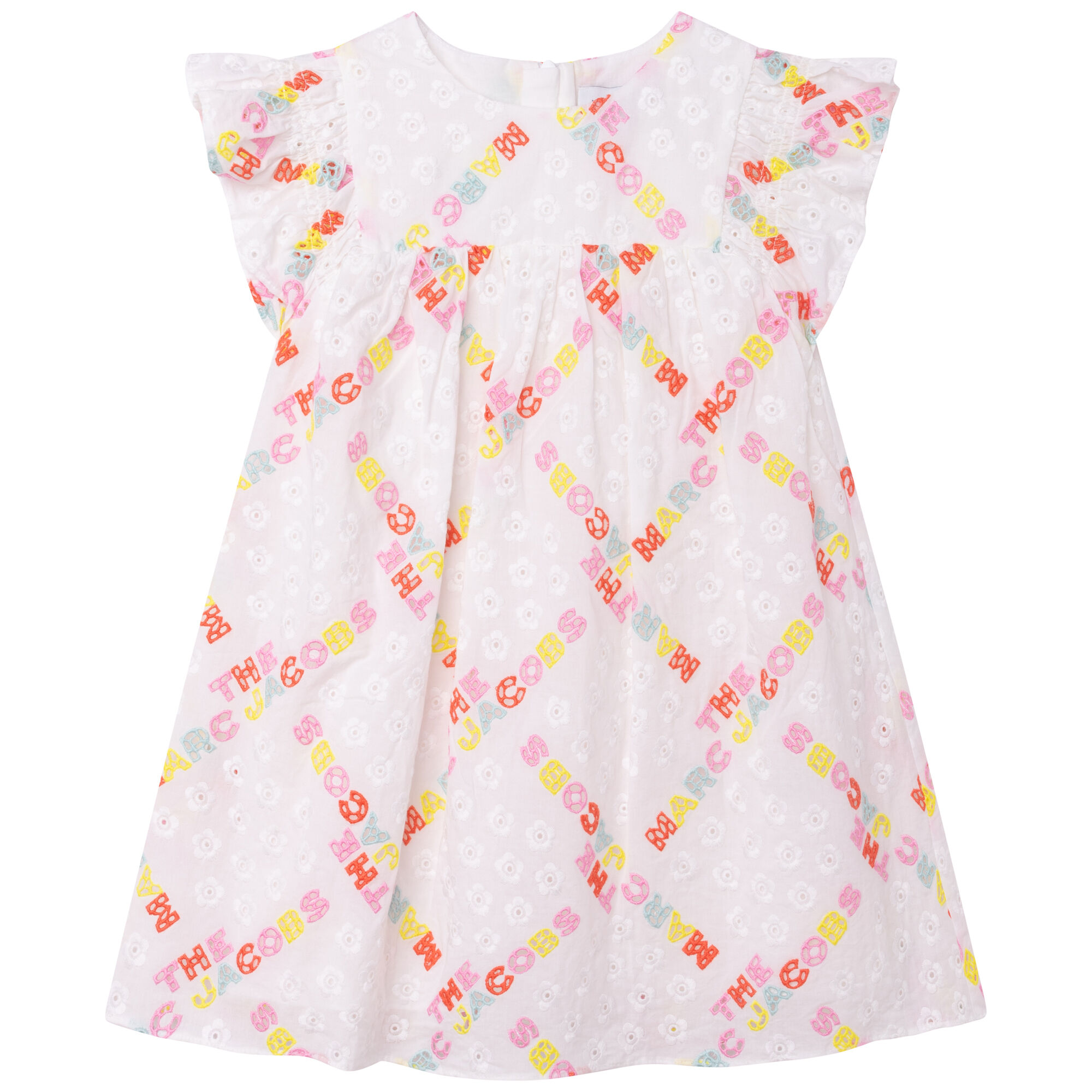 MARC JACOBS Girls White Logo Broderie Anglaise Dress Junior Couture UK