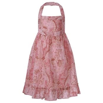 Girls Pink Floral Halter Dress