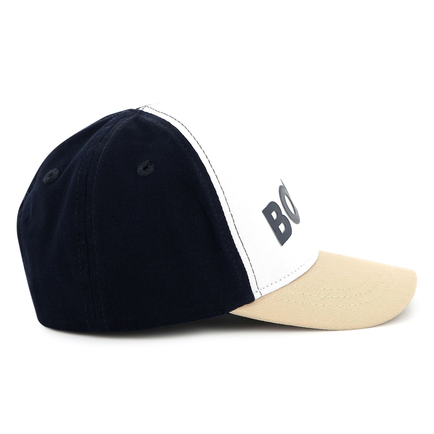 Baby Boys White, Navy Blue & Beige Logo Cap, 1, hi-res