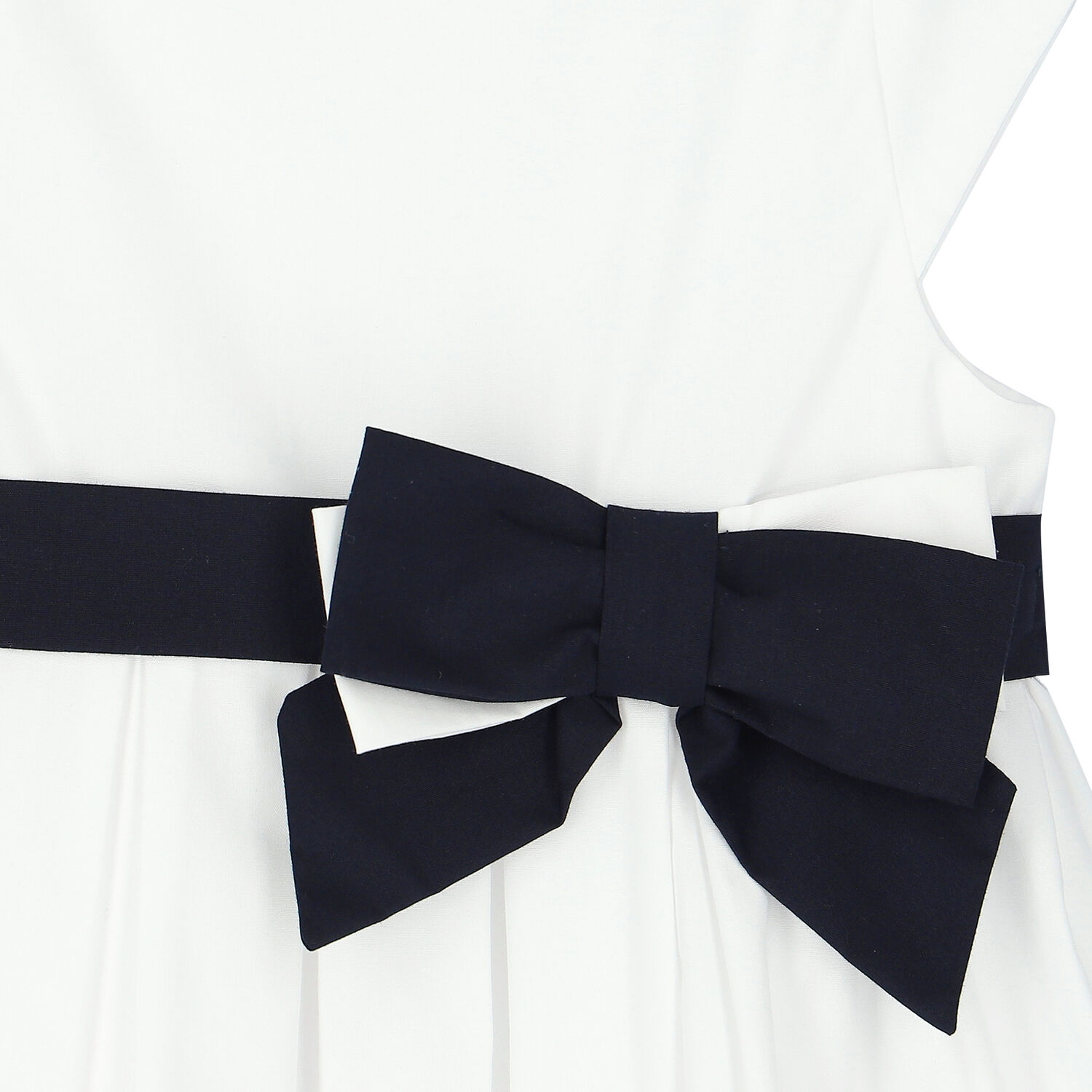 Younger Girls White & Navy Blue Dress, 1, hi-res