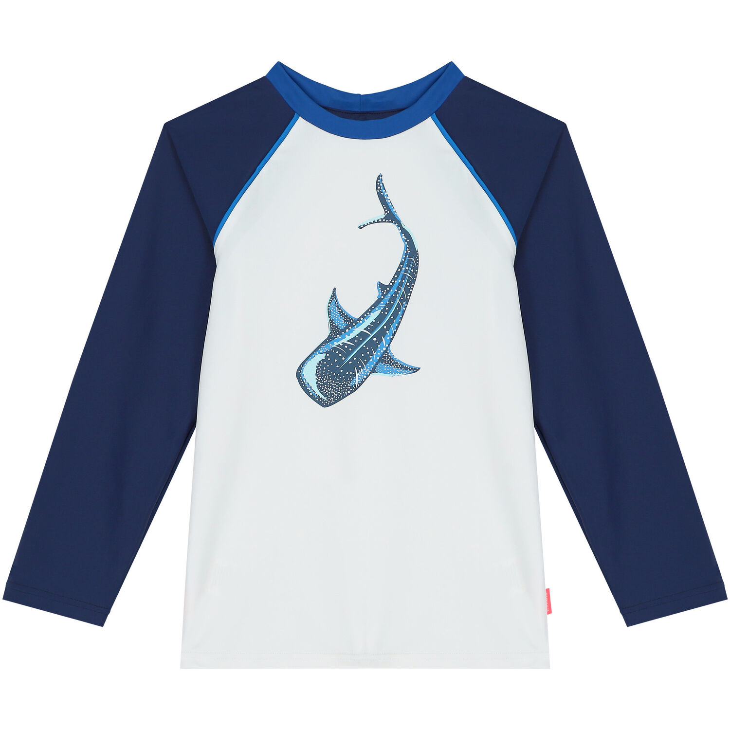 Boys White & Blue Shark Long Sleeve Rash Vest, 1, hi-res