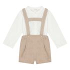 Baby Boys White & Beige Dungaree Set, 1, hi-res