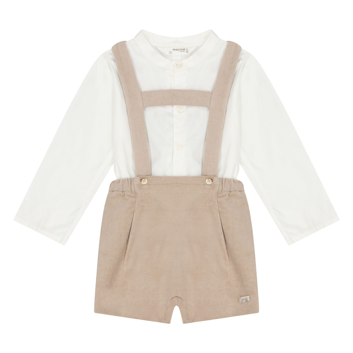 Baby Boys White & Beige Dungaree Set, 1, hi-res