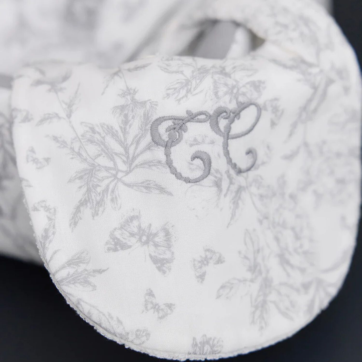 White & Grey Toile De Jouy Baby Bib, 2, hi-res